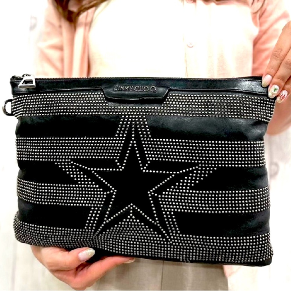 EUC JIMMY CHOO STUDDED LEATHER CLUTCH - VINTAGE